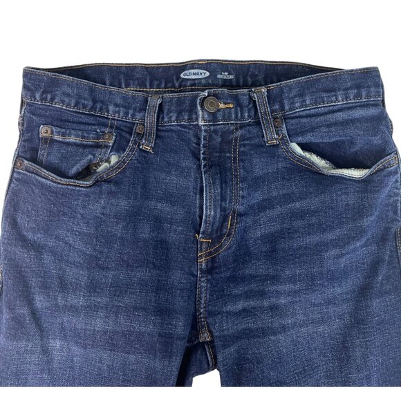 Old Navy Slim Built-In Flex Denim Jeans Men's 32 Blue Dark Wash Stretch Pockets - Picture 2 of 6